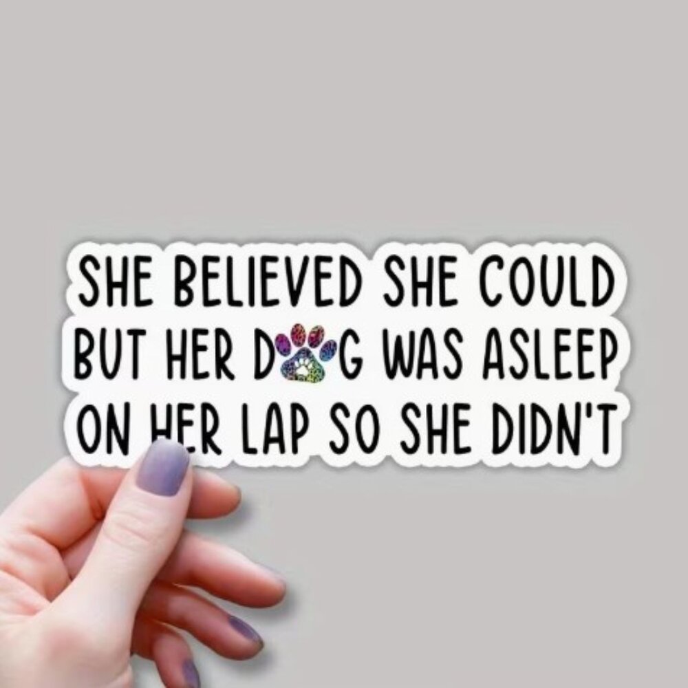 NEW Dog asleep on her lap sticker - Medium
